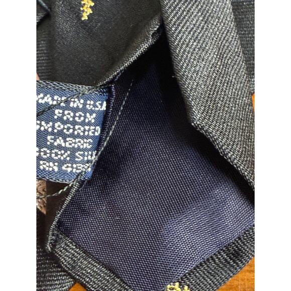 Polo Ralph Lauren Silk Flamingo Tie Cattails Made USA Handmade Vtg Black Gray - Picture 6 of 8